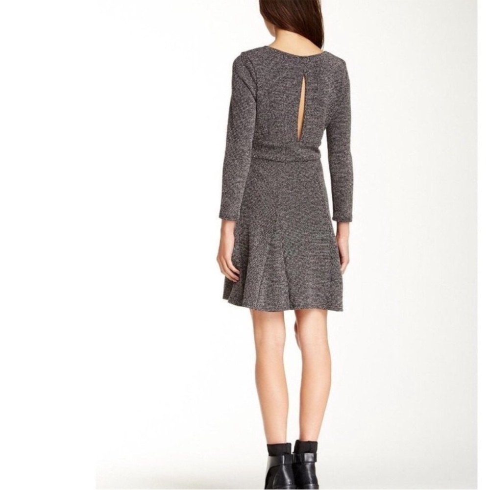 FREE PEOPLE Heartstopper Knit Gray V-Neck Long Sleeve Skater Mini Dress Boho - Picture 3 of 14